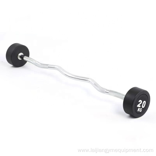 Rubber straight and curl barbell gym fitness equipment